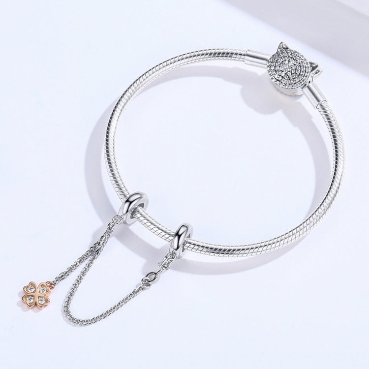 Pulseira DIY com Corrente de Segurança de Trevo em Prata Esterlina S925 com Revestimento de Platina, SCC1261