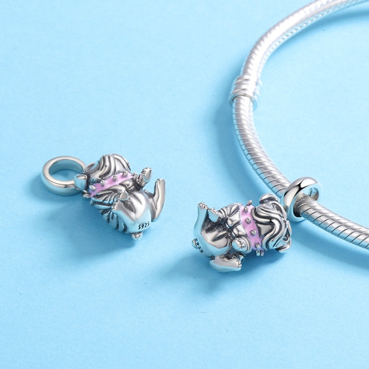 Pulseira com Pingente de Bulldog com Contas em Prata Esterlina S925, SCC552