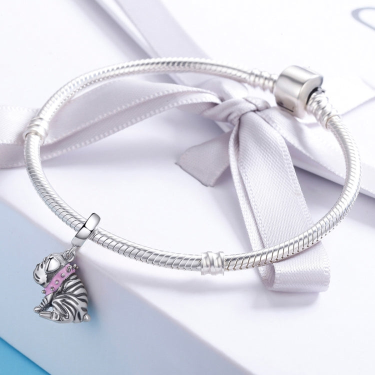 Pulseira com Pingente de Bulldog com Contas em Prata Esterlina S925, SCC552
