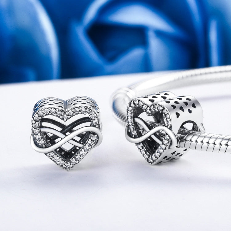 Contas Vazadas em Forma de Coração com Diamante em Prata Esterlina S925 Acessórios para Pulseira DIY, SCC432