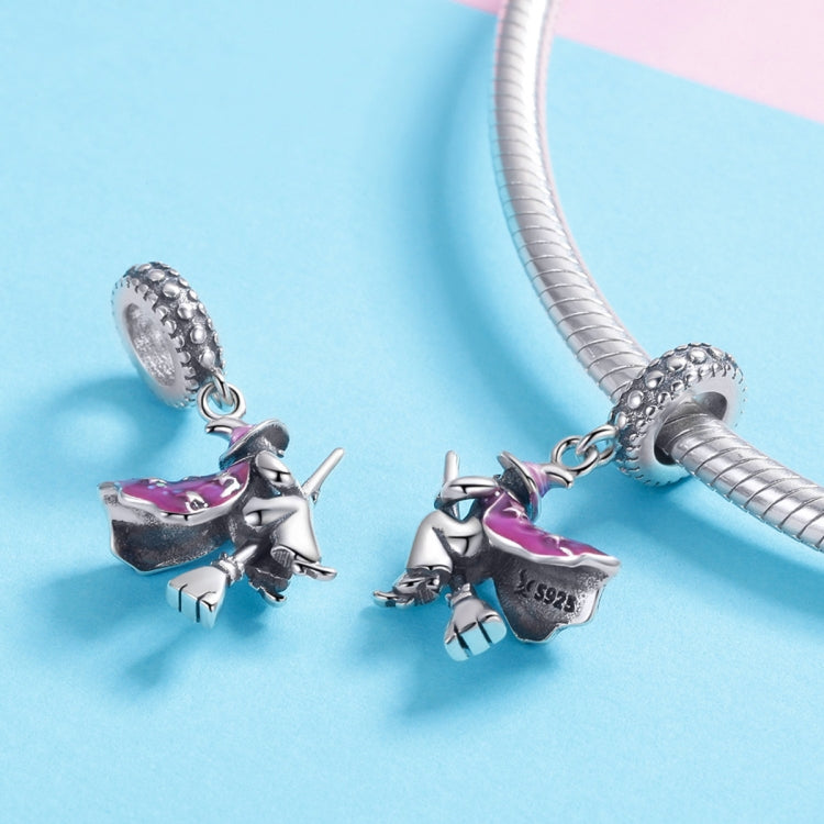 Pingente de Vassoura Mágica de Bruxa em Prata Esterlina S925 com Óleo a Pingar Acessórios para Pulseira DIY, SCC914