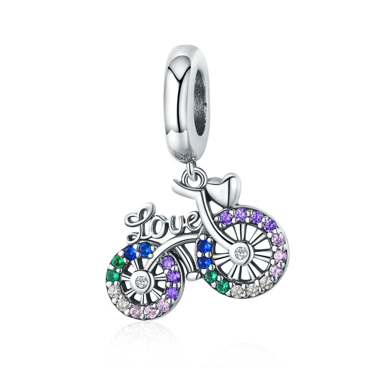 Pingente de Bicicleta em Prata Esterlina S925 com Zircão Colorido Incrustado, Contas para Pulseira DIY, Pingente, Pingente + Corrente Simples