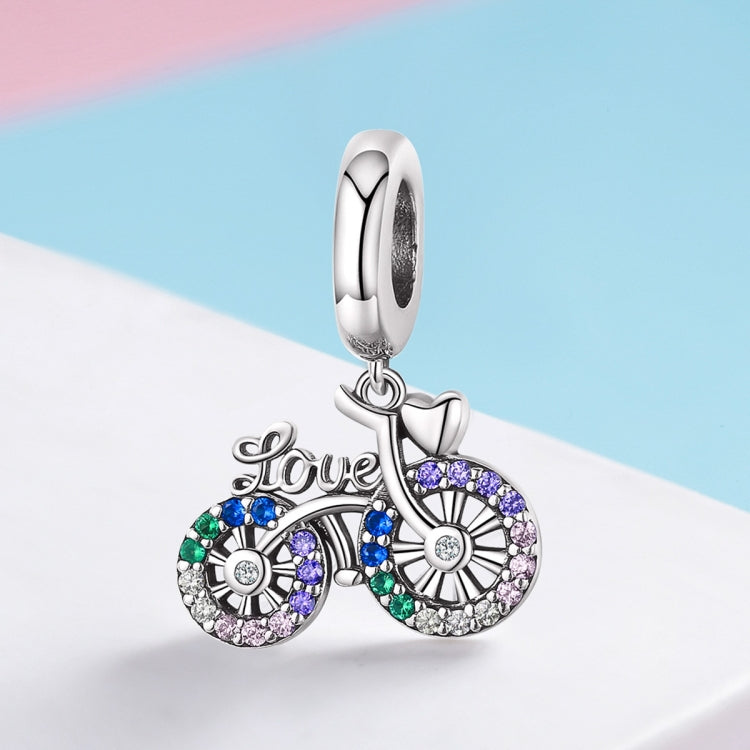Pingente de Bicicleta em Prata Esterlina S925 com Zircão Colorido Incrustado, Contas para Pulseira DIY, Pingente, Pingente + Corrente Simples