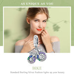 Pingente de Bicicleta em Prata Esterlina S925 com Zircão Colorido Incrustado, Contas para Pulseira DIY, Pingente, Pingente + Corrente Simples