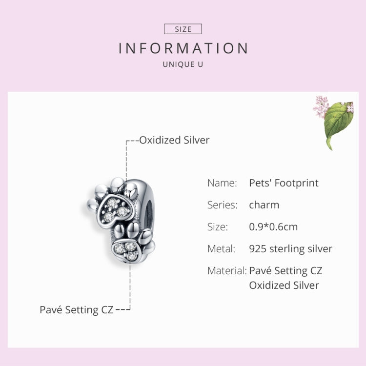 Contas de Pegada de Animal em Prata Esterlina S925 para Pulseiras DIY