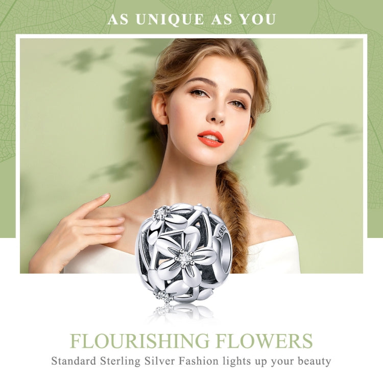 Contas em Forma de Flor com Gota de Óleo em Prata Esterlina S925 para Pulseiras DIY, SCC729