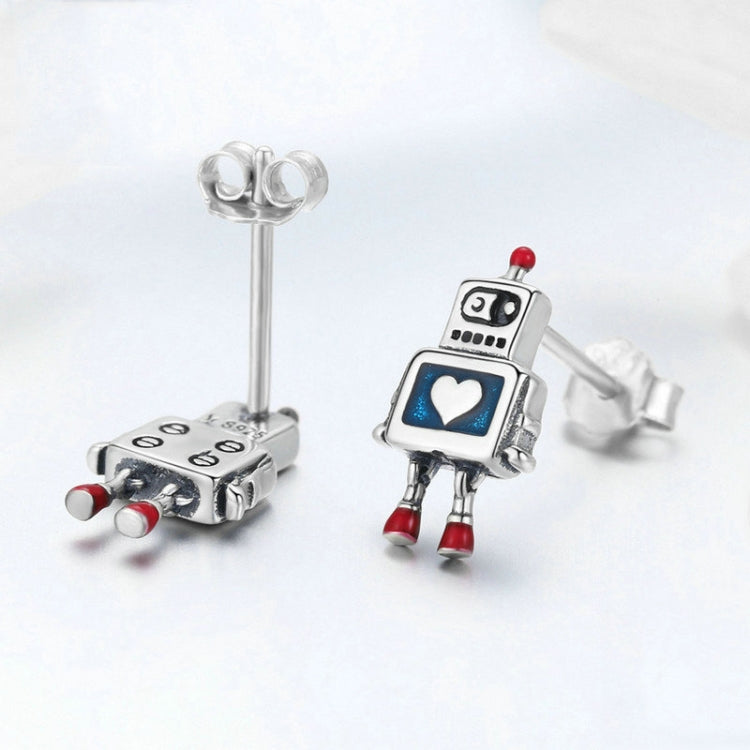 Brincos Robô em Prata Esterlina S925 com Gota de Óleo, Hipoalergénicos, SCE477