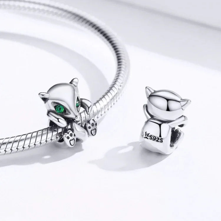 Acessórios para Pulseira DIY com Contas de Raposa Pequena em Prata Esterlina S925, Contas Soltas com Charme