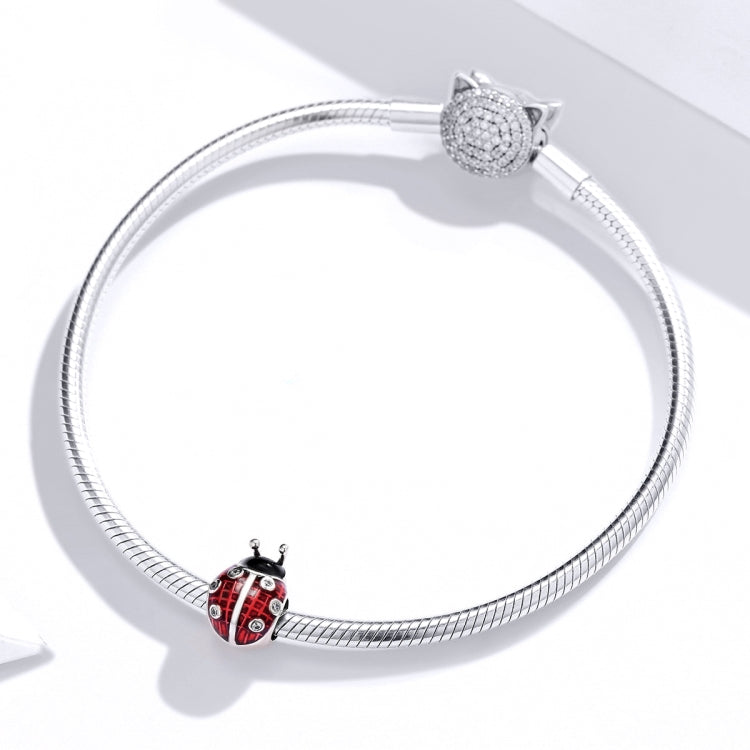 Pendente de Joaninha com Sete Estrelas em Prata Esterlina S925 para Pulseira DIY, SCC1481