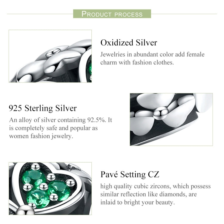 Contas de Trevo Planta Verde em Prata Esterlina S925 para Pulseira DIY, SCC964