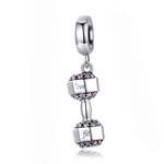 Pendente de Halteres em Prata Esterlina S925 para Equipamento de Fitness, Charme para Pulseira DIY, SCC1340