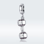 Pendente de Halteres em Prata Esterlina S925 para Equipamento de Fitness, Charme para Pulseira DIY, SCC1340