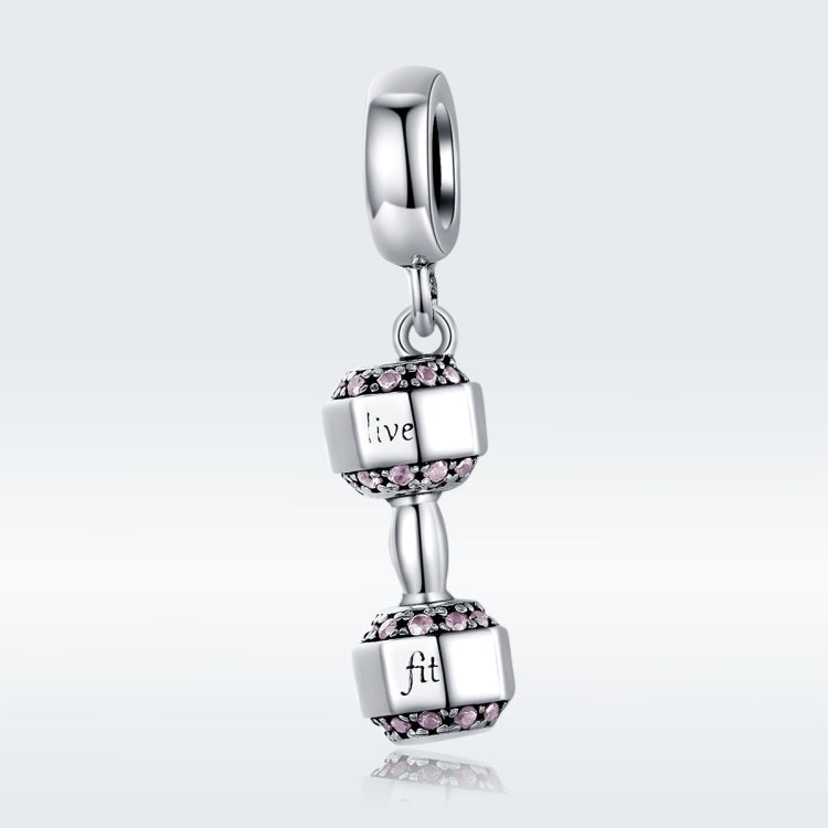 Pendente de Halteres em Prata Esterlina S925 para Equipamento de Fitness, Charme para Pulseira DIY, SCC1340