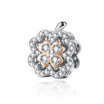 Contas de Trevo de Quatro Folhas com Zircão em Prata Esterlina S925 para Pulseira DIY, SCC1247