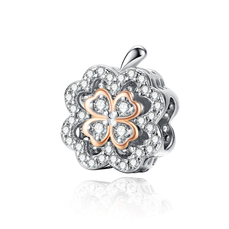 Contas de Trevo de Quatro Folhas com Zircão em Prata Esterlina S925 para Pulseira DIY, SCC1247