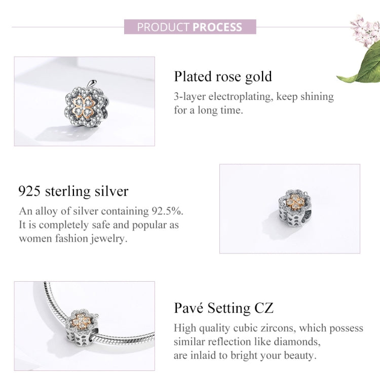 Contas de Trevo de Quatro Folhas com Zircão em Prata Esterlina S925 para Pulseira DIY, SCC1247