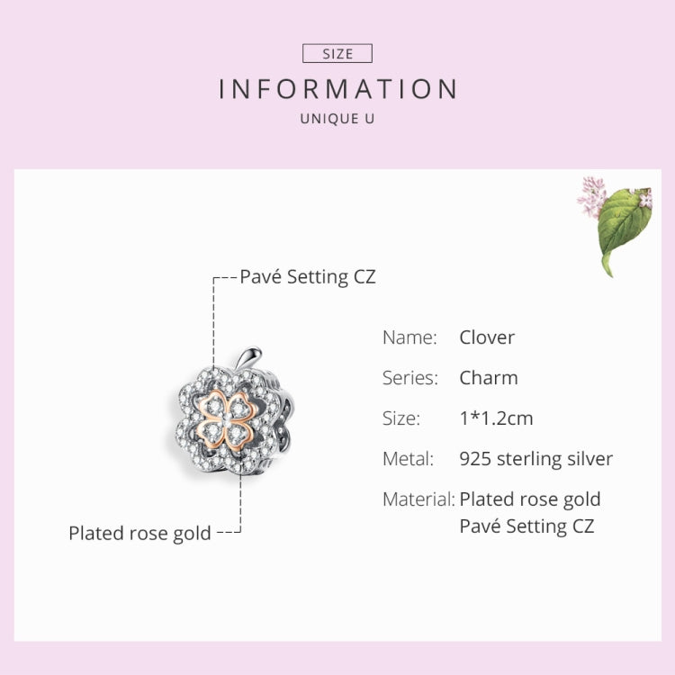 Contas de Trevo de Quatro Folhas com Zircão em Prata Esterlina S925 para Pulseira DIY, SCC1247