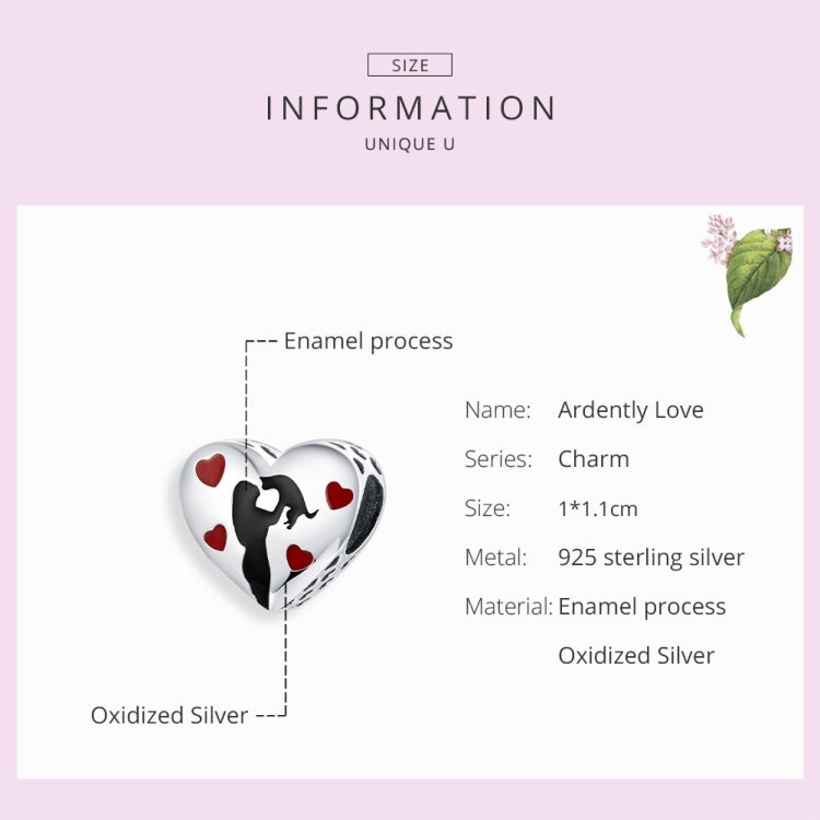 Pendente em Prata Esterlina S925 em Forma de Coração Ardentemente Amor, Acessórios para Pulseira DIY, SCC1508