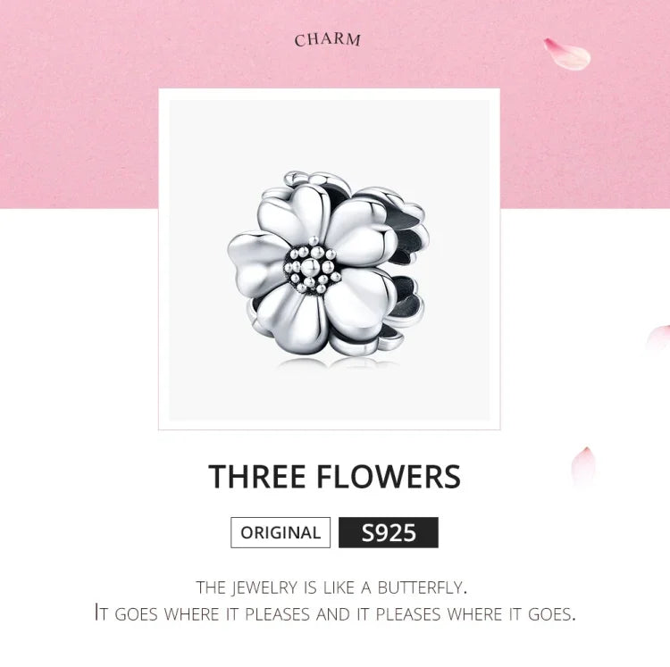 Acessórios para Pulseira DIY com Contas de Flor em Prata Esterlina S925, SCC1486