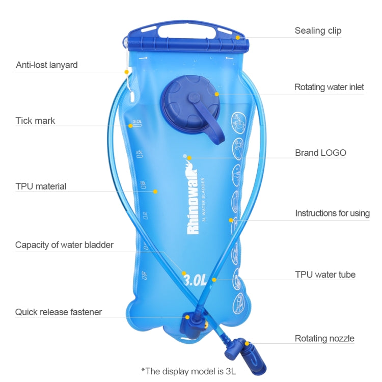 Saco de Água para Ciclismo Rhinowalk 2L/3L Abertura Total Saco de Água para Beber Exterior Equipamento de Hidratação, RK18101 azul 2L, RK18101 vermelho 2L, RK18103 azul 3L