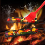 2 Peças Grelha para Cachorro-Quente Grelha para Salsicha Clip para Barbecue Grelha com Cabo de Madeira, Cor Madeira, Vermelho