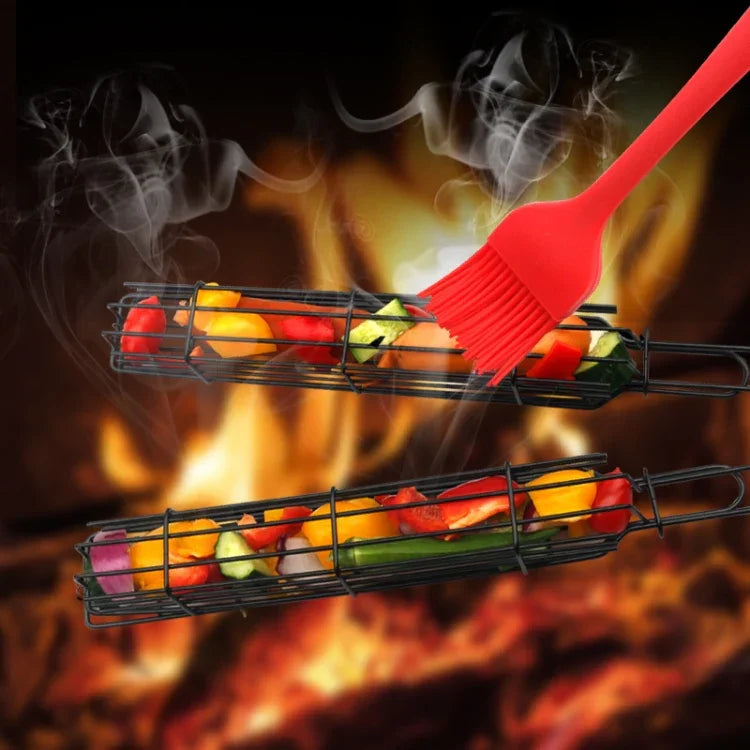 2 Peças Grelha para Cachorro-Quente Grelha para Salsicha Clip para Barbecue Grelha com Cabo de Madeira, Cor Madeira, Vermelho