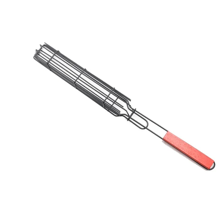 2 Peças Grelha para Cachorro-Quente Grelha para Salsicha Clip para Barbecue Grelha com Cabo de Madeira, Cor Madeira, Vermelho