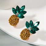 1 Par de Brincos Abacaxi em Liga com Strass Colorido Incrustado, Branco, Verde, Colorido