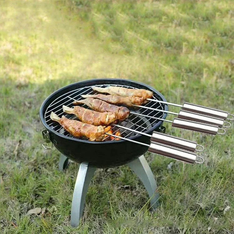 5 Peças de Espeto para Churrasco com Cabo Espeto de Aço Inoxidável para Grelha com Cabo Resistente ao Calor