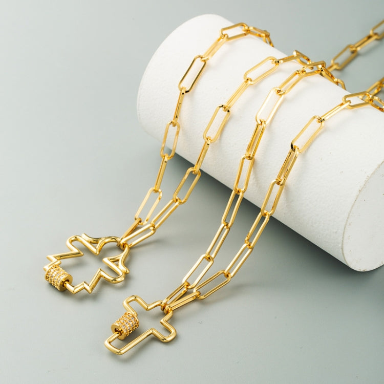 Colar Pendente Cruz em Corrente Delicada de Clavícula com Zircão Micro-incrustado em Latão, Cruz, Rapariga