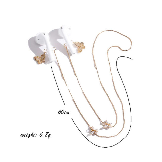 Corrente Universal Anti-perda para Auriculares Sem Fios Colar Anti-perda com Zircão Borboleta para Comutadores
