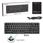 Ajazz K680T Teclado Mecânico Mini USB com Fios e Modo Duplo de Carregamento 68 Teclas para Portátil Bluetooth, Comprimento do Cabo: 1,6m, Interruptor Verde, Preto, Castanho