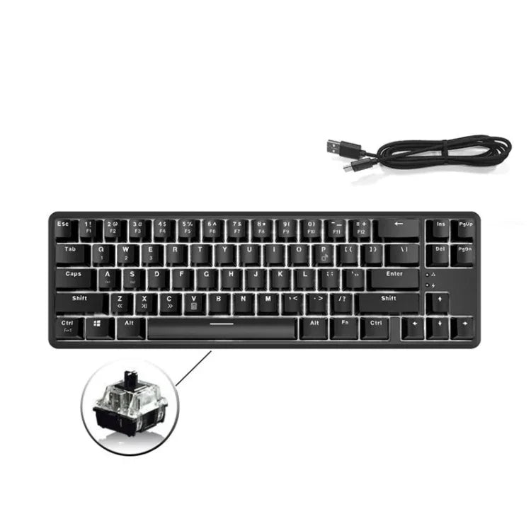 Ajazz K680T Teclado Mecânico Mini USB com Fios e Modo Duplo de Carregamento 68 Teclas para Portátil Bluetooth, Comprimento do Cabo: 1,6m, Interruptor Verde, Preto, Castanho