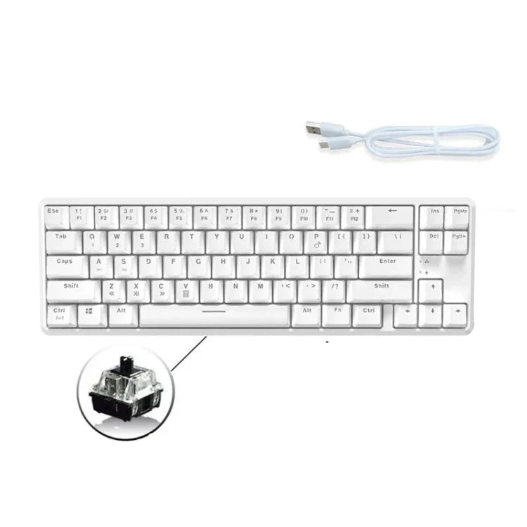Ajazz K680T Teclado Mecânico Mini USB com Fios e Modo Duplo de Carregamento 68 Teclas para Portátil Bluetooth, Comprimento do Cabo: 1,6m, Interruptor Verde, Preto, Castanho