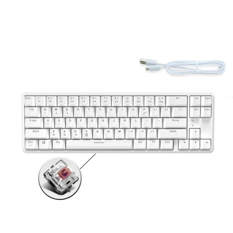Ajazz K680T Teclado Mecânico Mini USB com Fios e Modo Duplo de Carregamento 68 Teclas para Portátil Bluetooth, Comprimento do Cabo: 1,6m, Interruptor Verde, Preto, Castanho