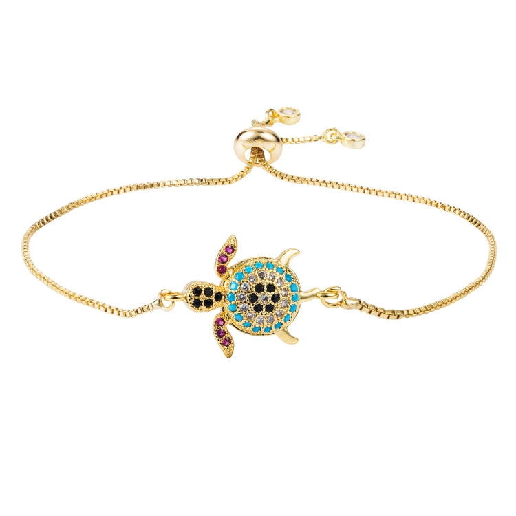 Pulseira Feminina Criativa com Tartaruga Animal em Cobre Exquisitamente Incrustado com Zircão Retrátil