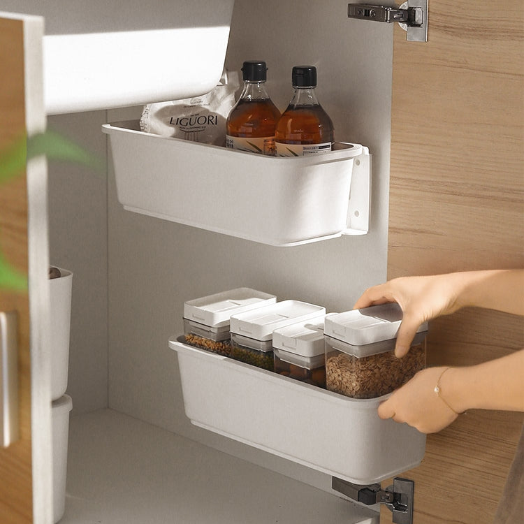 Prateleira de Especiarias de Cozinha Tipo Gaveta Montada na Parede, Prateleira de Armazenamento para Armários Domésticos e Utensílios de Cozinha Sem Perfurações, Branco, Cinzento