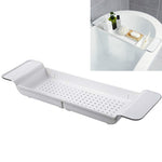 Prateleira retrátil para banheira com dreno, prateleira de plástico para banho, prateleira para armazenamento de chuveiro de banheira, Branco+Cinza