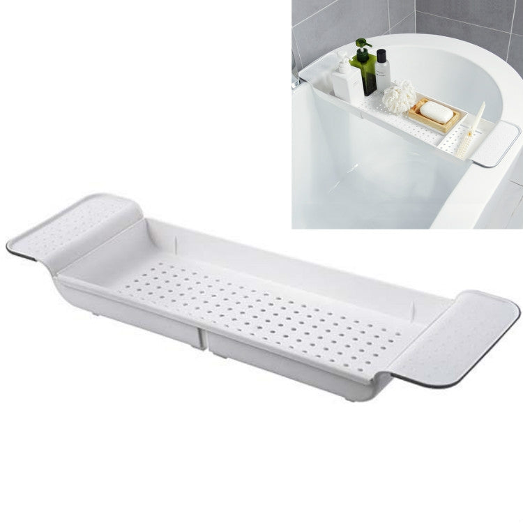 Prateleira retrátil para banheira com dreno, prateleira de plástico para banho, prateleira para armazenamento de chuveiro de banheira, Branco+Cinza