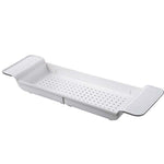 Prateleira retrátil para banheira com dreno, prateleira de plástico para banho, prateleira para armazenamento de chuveiro de banheira, Branco+Cinza