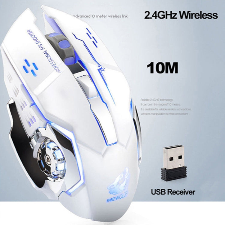 FREEDOM-WOLF X8 Rato Mecânico de Jogo Sem Fios 2.4G com 6 Teclas 2400 DPI, Carregamento Sem Fios, Silencioso e Luminoso, X8 Preto, X8 Cinzento Metalizado, X8 Preto Estrela