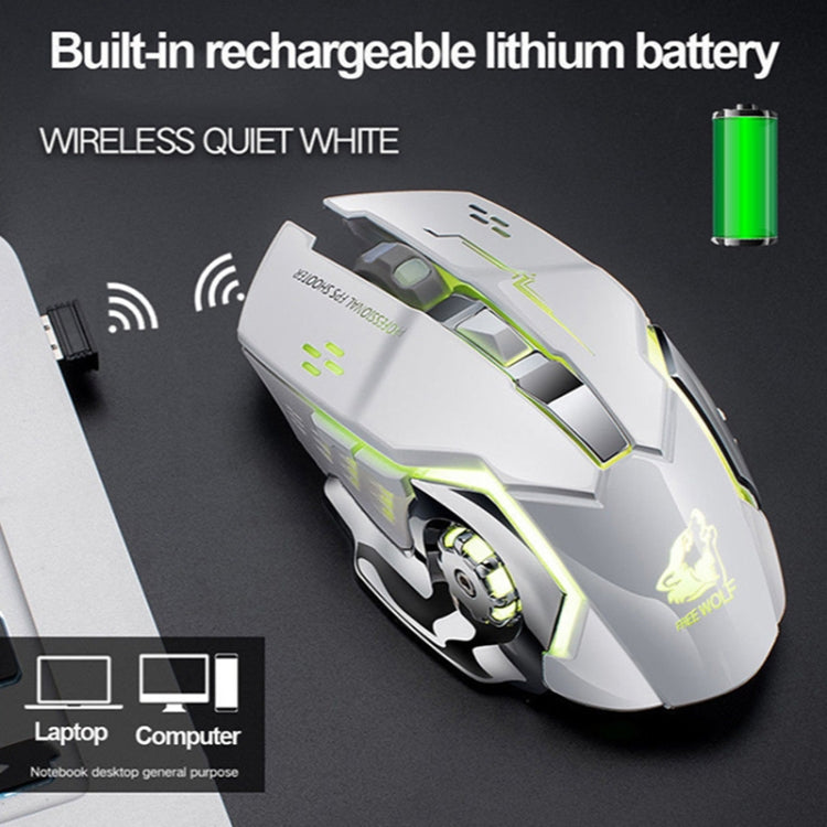 FREEDOM-WOLF X8 Rato Mecânico de Jogo Sem Fios 2.4G com 6 Teclas 2400 DPI, Carregamento Sem Fios, Silencioso e Luminoso, X8 Preto, X8 Cinzento Metalizado, X8 Preto Estrela