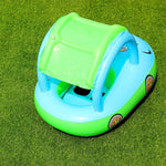 Anel de Natação para Bebé com Proteção Solar e Sombreiro, Forma de Barco Inflável com Buzina, Azul Claro + Verde, Roxo + Amarelo