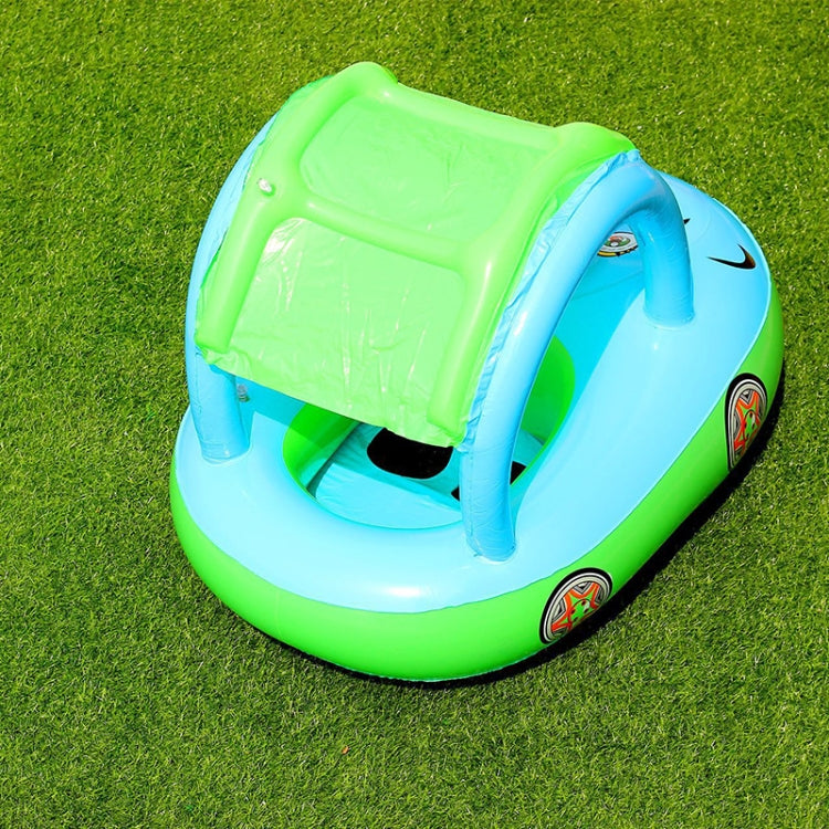 Anel de Natação para Bebé com Proteção Solar e Sombreiro, Forma de Barco Inflável com Buzina, Azul Claro + Verde, Roxo + Amarelo