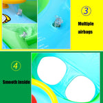 Anel de Natação para Bebé com Proteção Solar e Sombreiro, Forma de Barco Inflável com Buzina, Azul Claro + Verde, Roxo + Amarelo