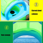 Anel de Natação para Bebé com Proteção Solar e Sombreiro, Forma de Barco Inflável com Buzina, Azul Claro + Verde, Roxo + Amarelo