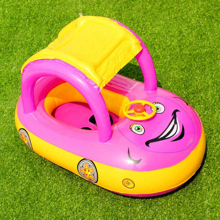 Anel de Natação para Bebé com Proteção Solar e Sombreiro, Forma de Barco Inflável com Buzina, Azul Claro + Verde, Roxo + Amarelo