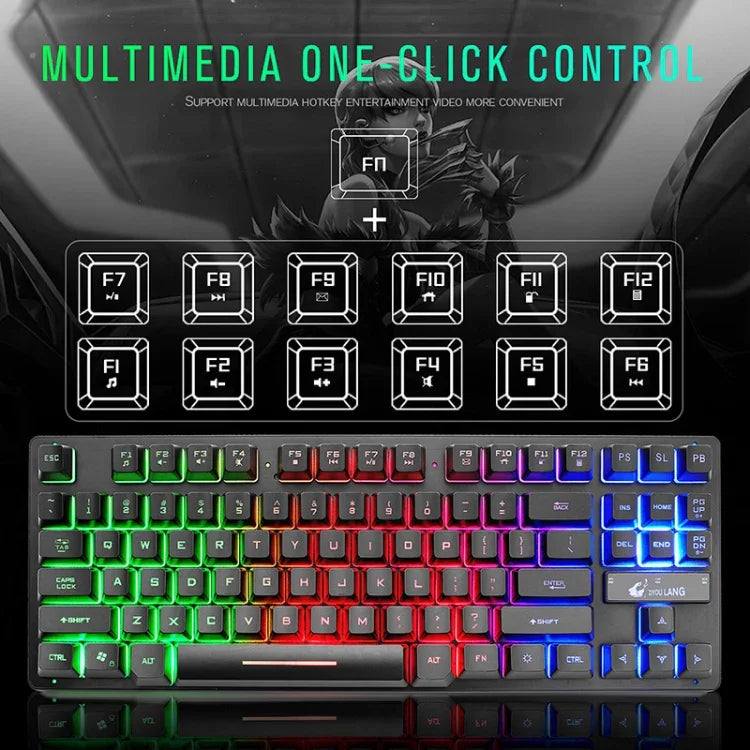Teclado Gaming Colorido com Luz Mista ZIYOULANG K16 87 Teclas para Portátil, Comprimento do Cabo: 1,5m, K16