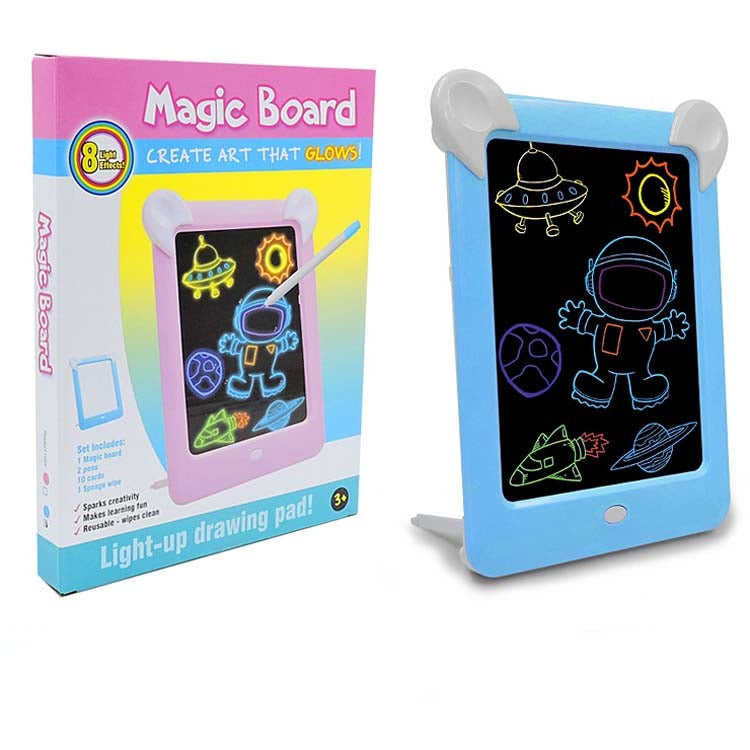 Quadro de Desenho Luminoso LED Quadro de Escrita Fluorescente Eletrónico Quadro de Mensagens para Crianças, Azul, Rosa