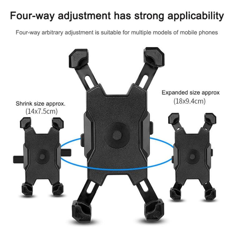 Suporte para Telemóvel para Bicicleta Elétrica com Rotação de 360 graus, Suporte Ajustável em Quatro Direções para Motocicleta, Guiadores, Espelhos Retrovisores